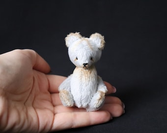 Teddy bear. Blythe friend. OOAK. Miniature. Mini stuffed toy. Gray teddy bear.