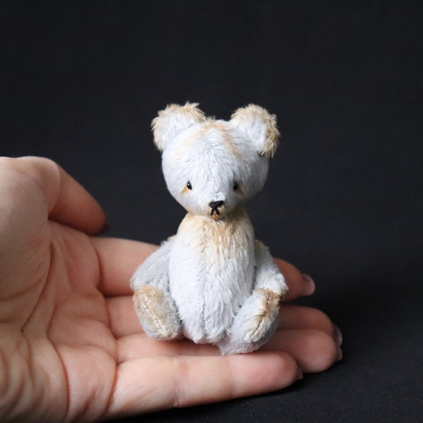 Teddy bear. Blythe friend. OOAK. Miniature. Mini stuffed toy. Gray teddy bear.