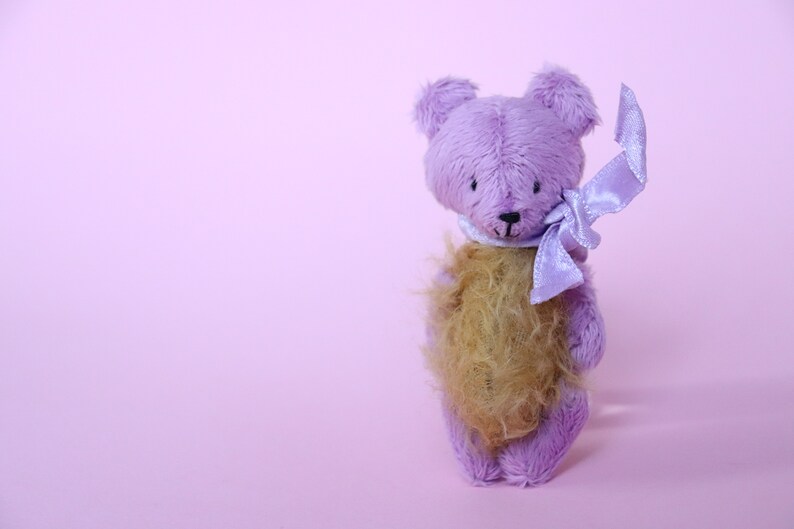 Lilac handmade toy gift for her blythe friend Teddy bear Mainiature ooak artist teddy bear