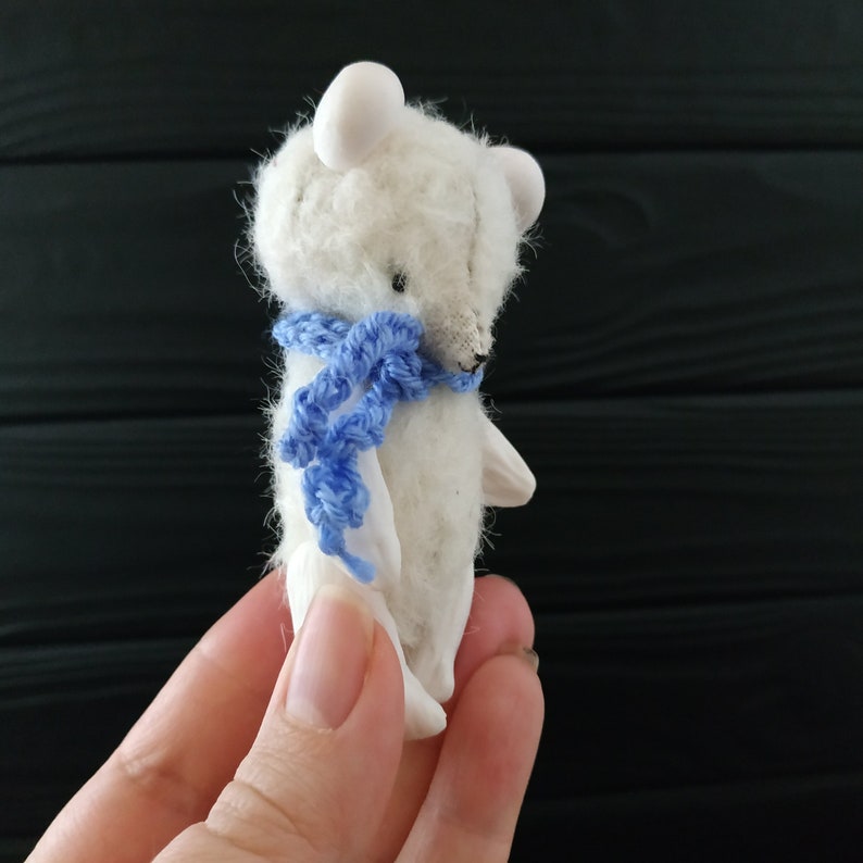 Mini ours en peluche blanc, miniature de maison de poupée, jouet de Noël image 6