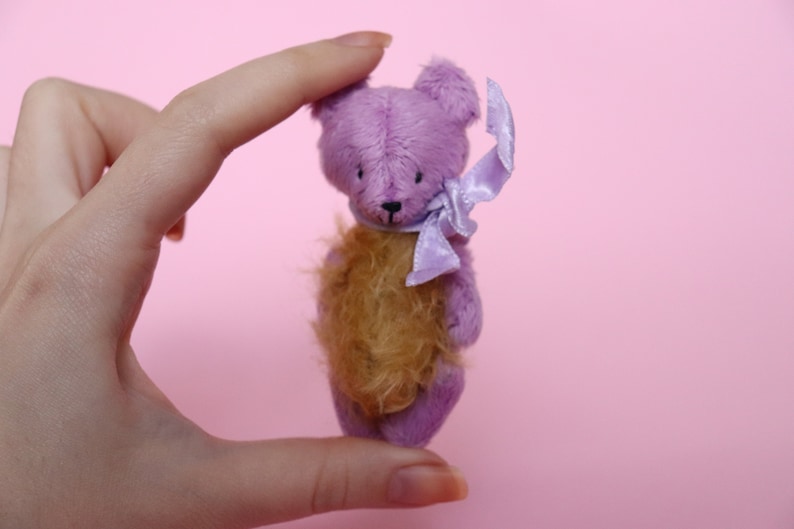 Lilac handmade toy gift for her blythe friend Teddy bear Mainiature ooak artist teddy bear