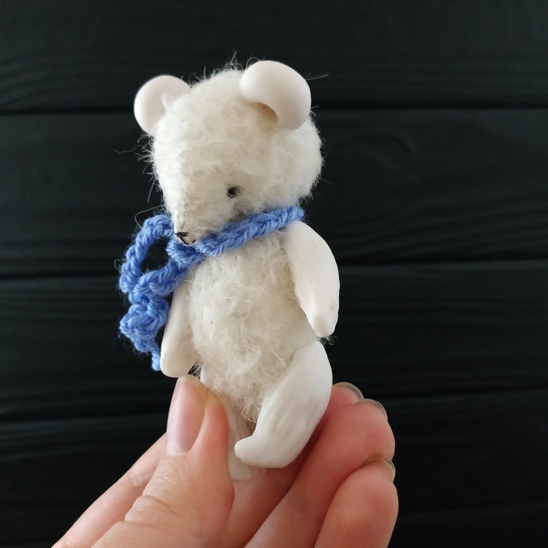 Mini ours en peluche blanc, miniature de maison de poupée, jouet de Noël image 5