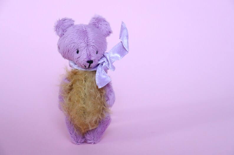 Lilac handmade toy gift for her blythe friend Teddy bear Mainiature ooak artist teddy bear