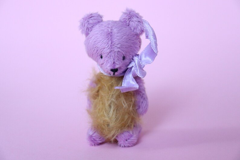 Lilac handmade toy gift for her blythe friend Teddy bear Mainiature ooak artist teddy bear