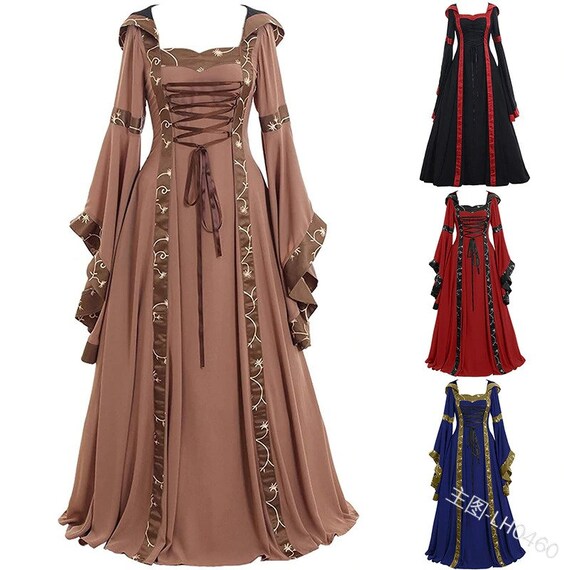 New Hooded Medieval dress costume women Maxi dress Renaissance | Etsy