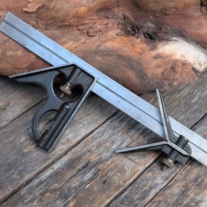 Vintage Hardened Steel Combination Square, Antique Measurement Tool