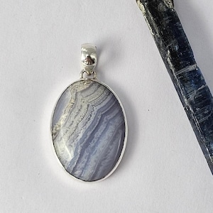 Blue Lace Agate Pendant / Sterling Silver / Throat Chakra / Pisces Birthstone Jewelry