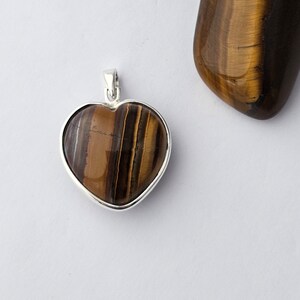 Tigers Eye Heart shaped Pendant / Sterling Silver / Solar Plexus, Sacral, Root Chakras / Capricorn Birthstone Jewelry