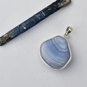 Blue Lace Agate Pendant / Sterling Silver / Throat Chakra / Pisces Birthstone Jewelry