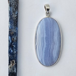 Blue Lace Agate Pendant / Sterling Silver / Throat Chakra / Pisces Birthstone Jewelry