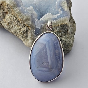 Blue Lace Agate Pendant / Sterling Silver / Throat Chakra / Pisces Birthstone Jewelry