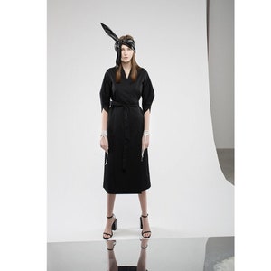 Designer Wrap Midi Dress Black / Casual Dress for Women / Designer Dress image 3