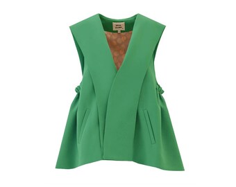 Designer Blazer Vest Green/Sleeveless Blazer Vest/Black Open-Front Vest/Wrap Vest/Timeless Vest/ Contemporary Blazer Vest/Fashion Vest