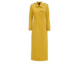 Fitted Long Sleeve Dress With Stand-Up Collar - Lavander / Designer Long Elegant Dress / Fashion Ankle Lenght Dress 4 colors