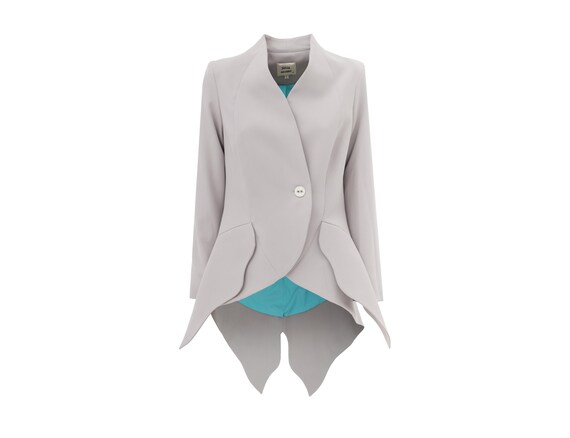 Elegant Blazer With Curved Hem Beige Gray / Designer Blazer / Women Tailcoat-Style Blazer /Blazer with Lining / Single-Breasted Jacket