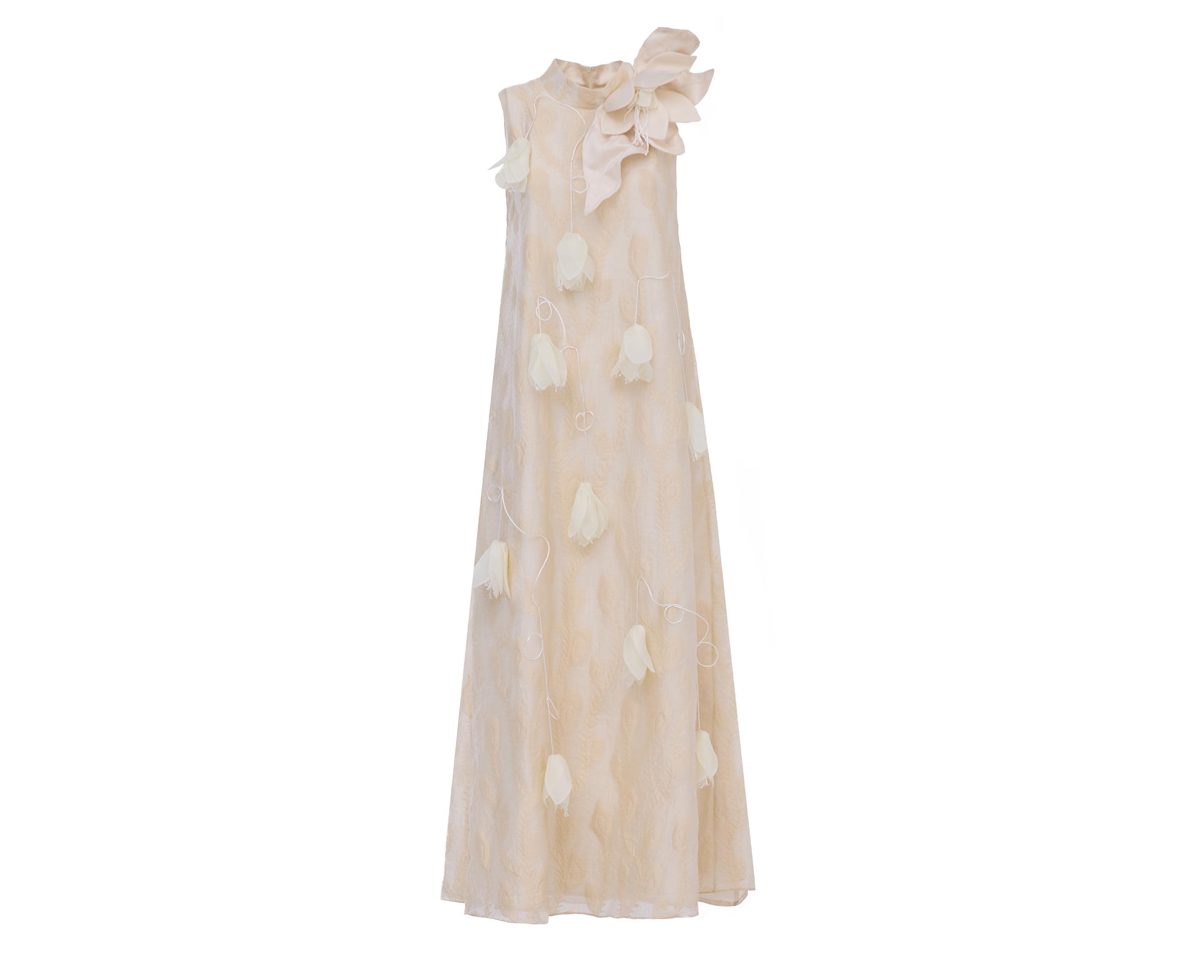 Ivory A-Line Flower Maxi Dress