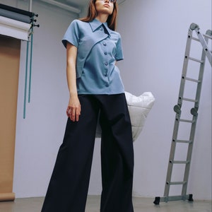 Fashion Black Wide Leg Trousers Jersey for Women / Women Casual Baggy Pants / High Waisted Designer Trousers 3 colors image 9