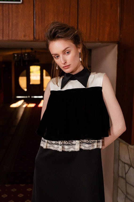Vintage Straight Midi Dress With Layered Bodice Black / Retro-inspired  Cocktail Gown / Elegant Dress / Evening Dress / Romantic Dress - Etsy
