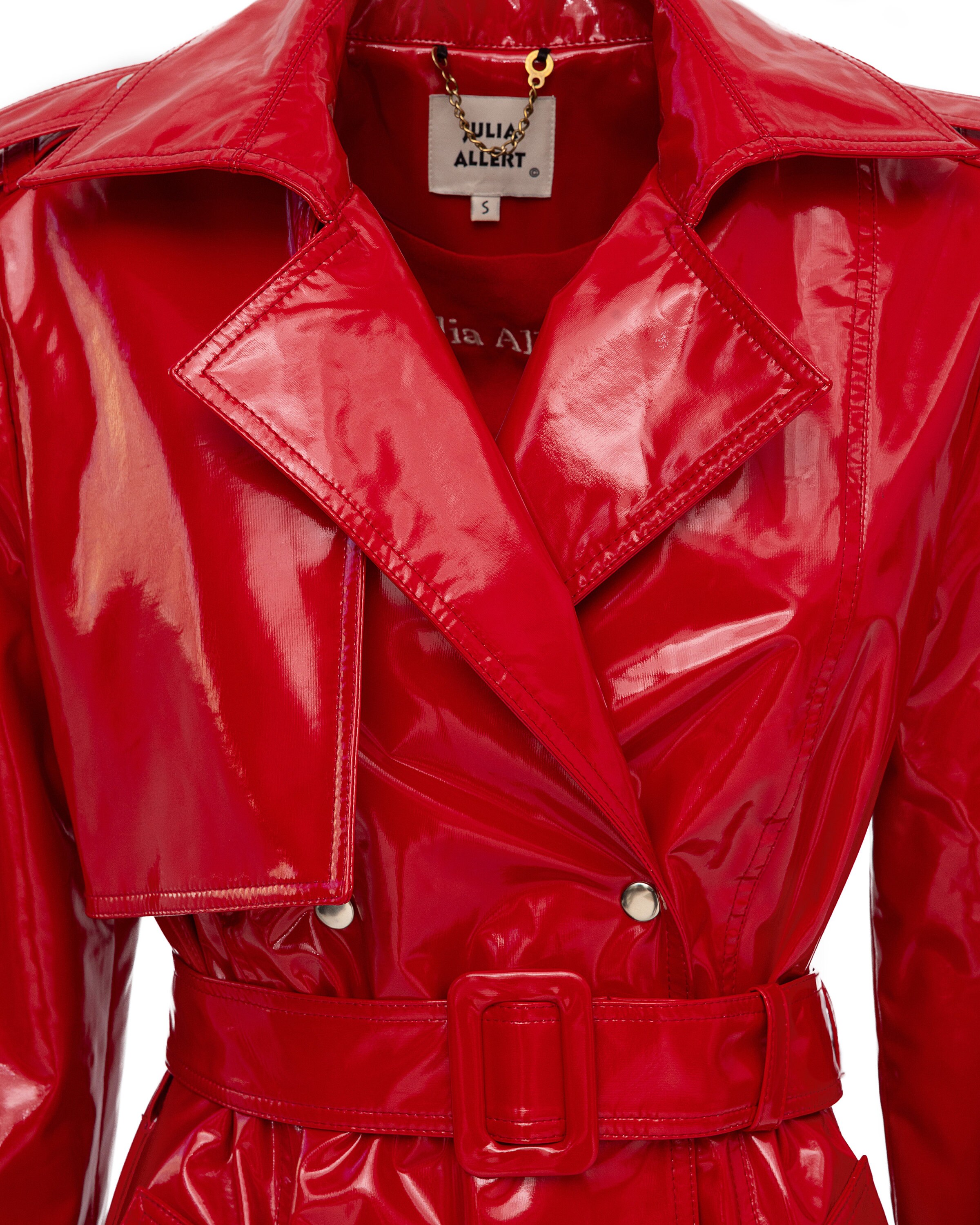 Fashion Red Lacquered Trench Coat / Designer Wrap Coat / Long Etsy