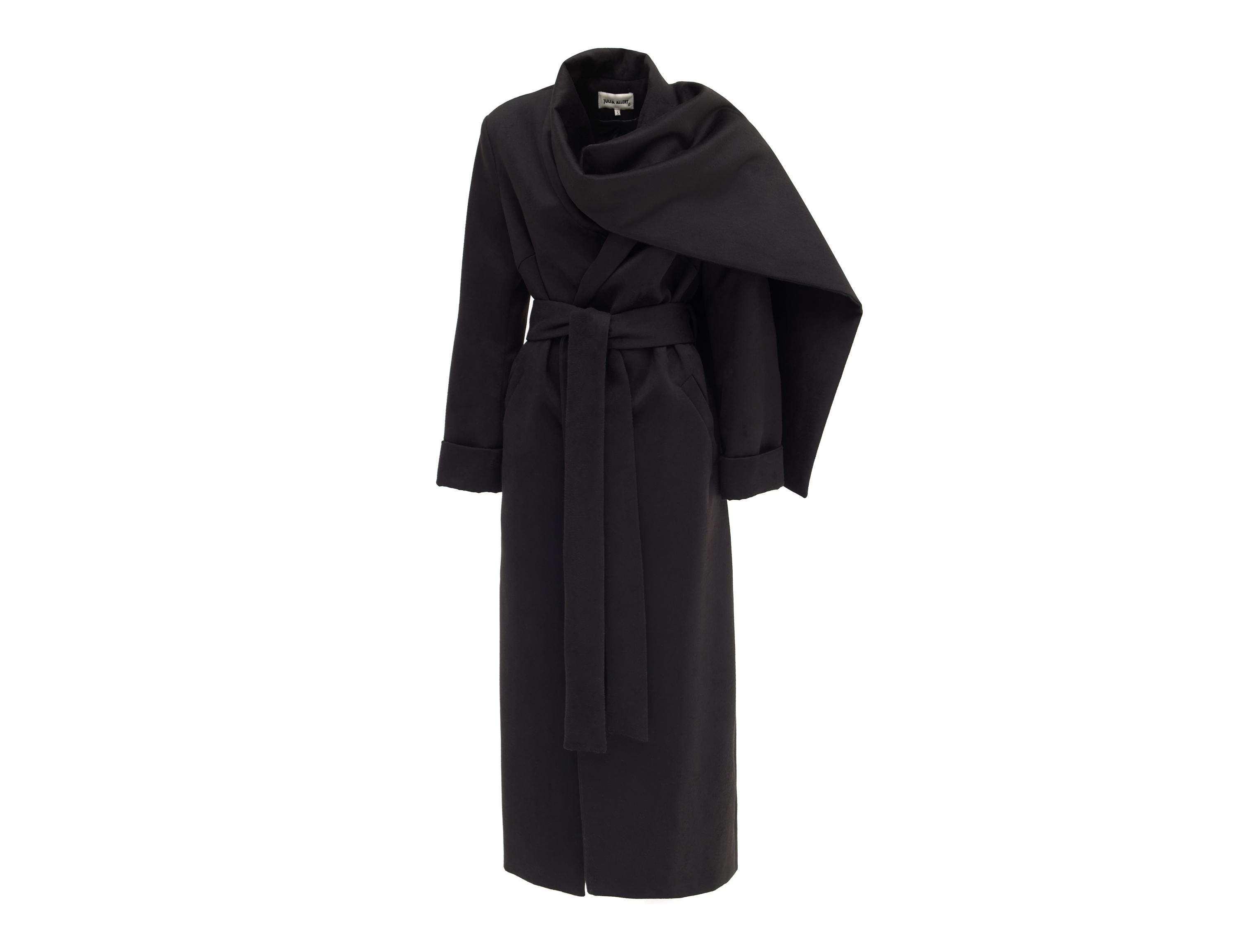 Black Long Wrap Coat With Drape Collar / Maxi Women Coat with Lining / Designer Coat / Elegant Wool Coat / Premium Lama Wool Belted Coat