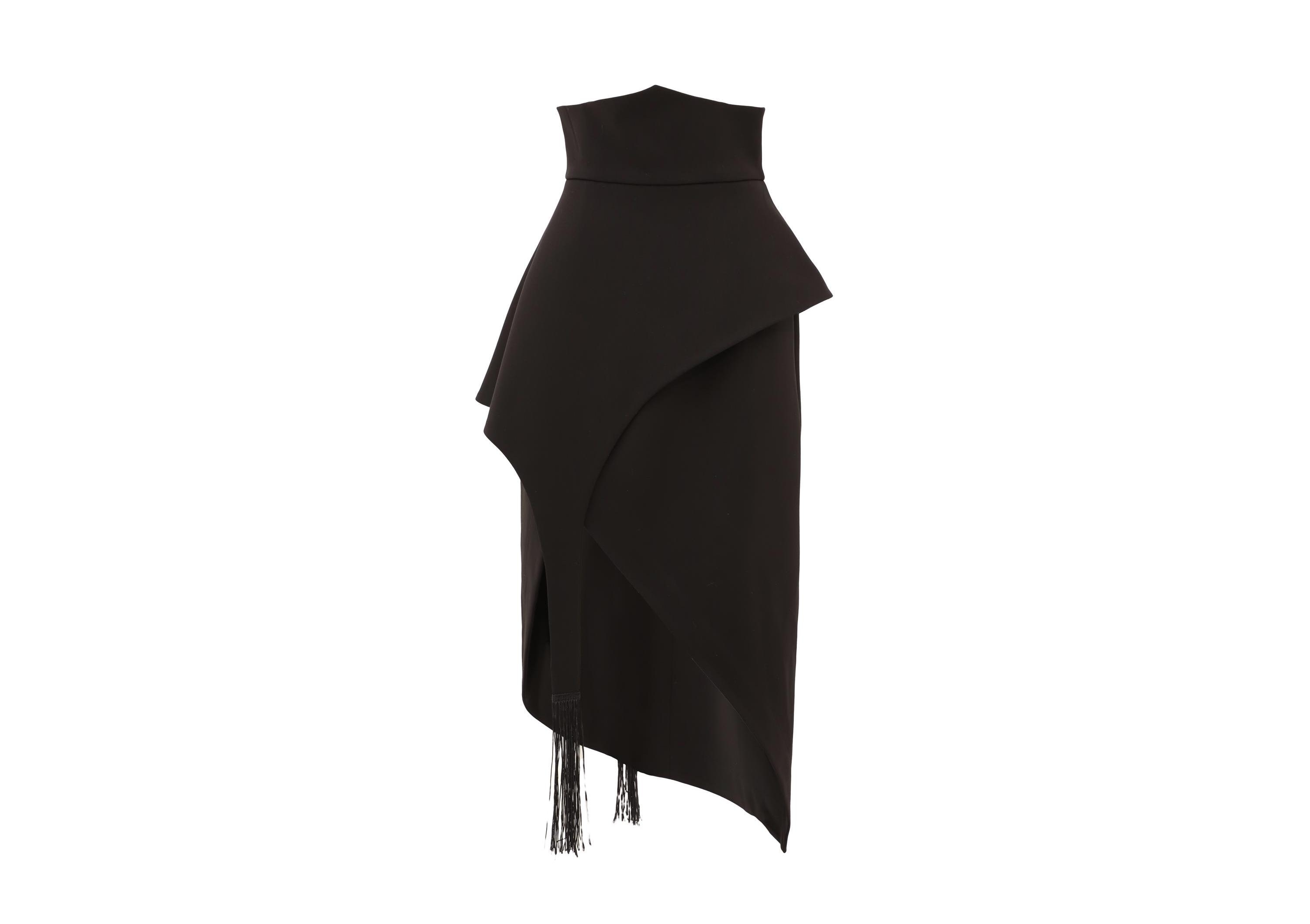 Unique Asymmetric Draped Skirt With Fringe Black / High-Waisted Wool-Blend Skirt / Women's Long Skirt for Women / Midi Evening Skirt-