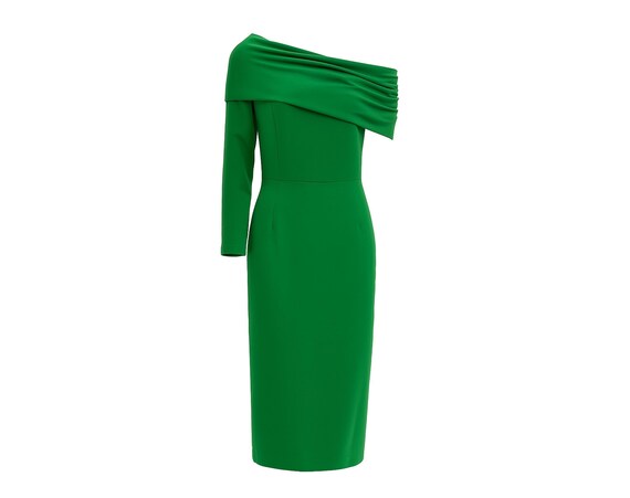 green emerald velvet dress Olive Green Cowl Neck Midi Dress  Modsele