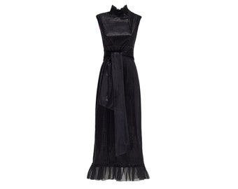 Cocktail Glam Velvet Dress Black /Long A-Line Dress with shine/ Sleeveless Evening Gown Dress for women/ Party Fashion Dress/ Designer Dress