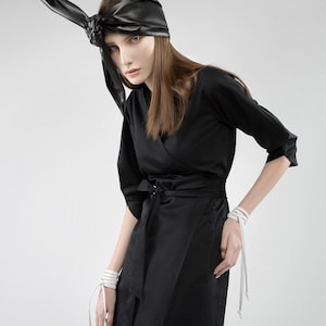 Designer Wrap Midi Dress Black / Casual Dress for Women / Designer Dress image 4
