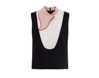 Chique formele mouwloze top met unieke kraag, lichtroze / Designer vintage blouse voor dames / Designer elegante top / Klassieke romantische blouse