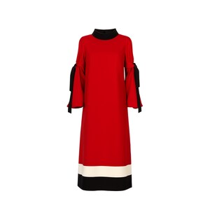 black and red colorblock dress Zapaka Women Fuchsia and Red Off the Shoulder Formal Dress A Line Color Block Midi Party Dress, Red / US2