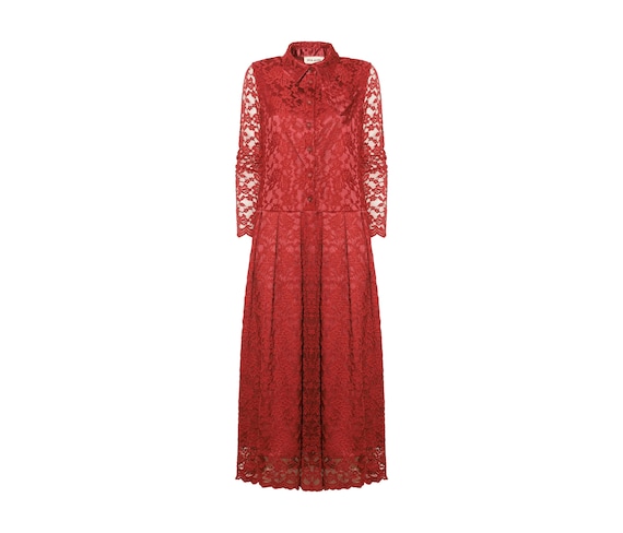 Feminine Lace Shirt Dress With Half-placket Red / Feminine Shirt Dress With  Cuffs / Midi for Weddings & Special Events / Elegant Dress - Etsy