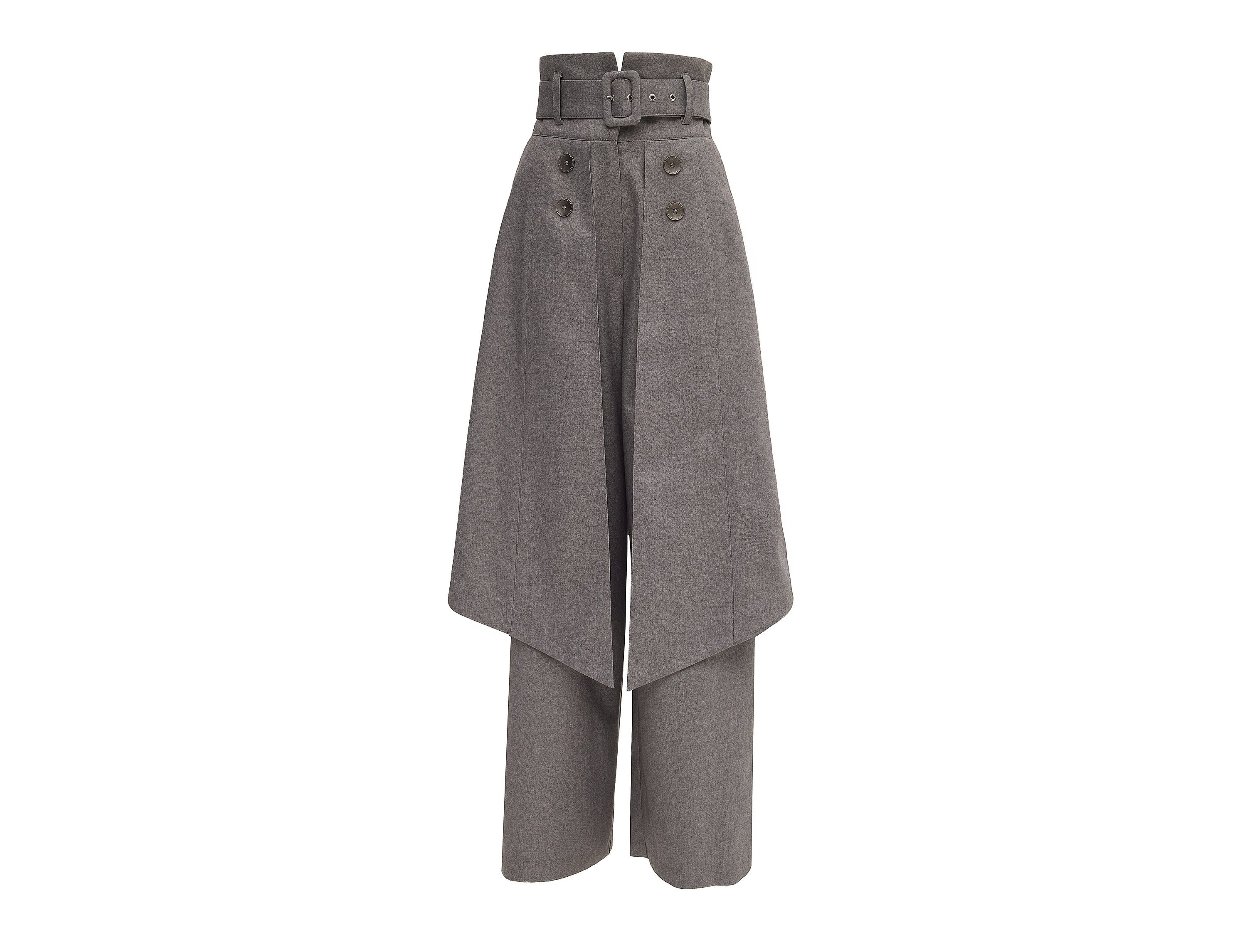Wide Leg Trousers With Skirt Overlay Gray for Women / High Wide Leg Trousers With Skirt Overlay Gray for Women / High