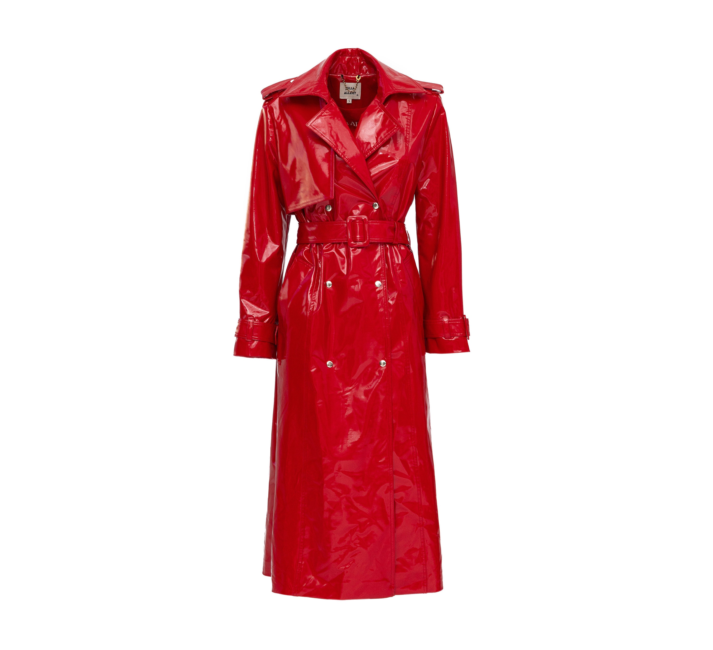 Fashion Red Lacquered Trench Coat / Designer Wrap Coat / Long - Etsy