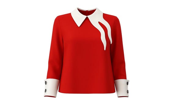 Semi-Formal Blouse With Contrasting Details Red / Asymmetric Collar Shirt / Modern Office Top / Minimalist Statement Blouse