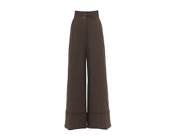 Casual High-Rise Flared Denim Pants Brown/Stylish Wide-Leg High-Waisted Jeans/High-rise Fit Jeans for Women/Formal Trousers/Fashion Pants