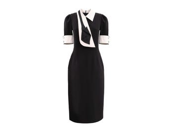 Wednesday Dress Black With White Long Collar Women Halloween Costume  Cosplay Black Party Dress Modest Formal Dress From Movie - Etsy