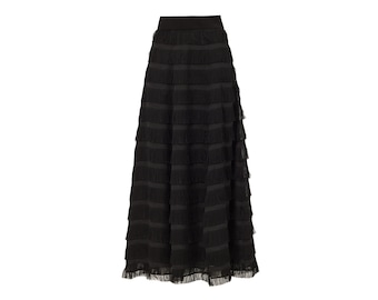 Striped High Waist Ankle Length Skirt Black / A-Line Black Long Skirt for Women / Black Maxi Skirt / Flared Midi Skirt / Midi Evening skirt