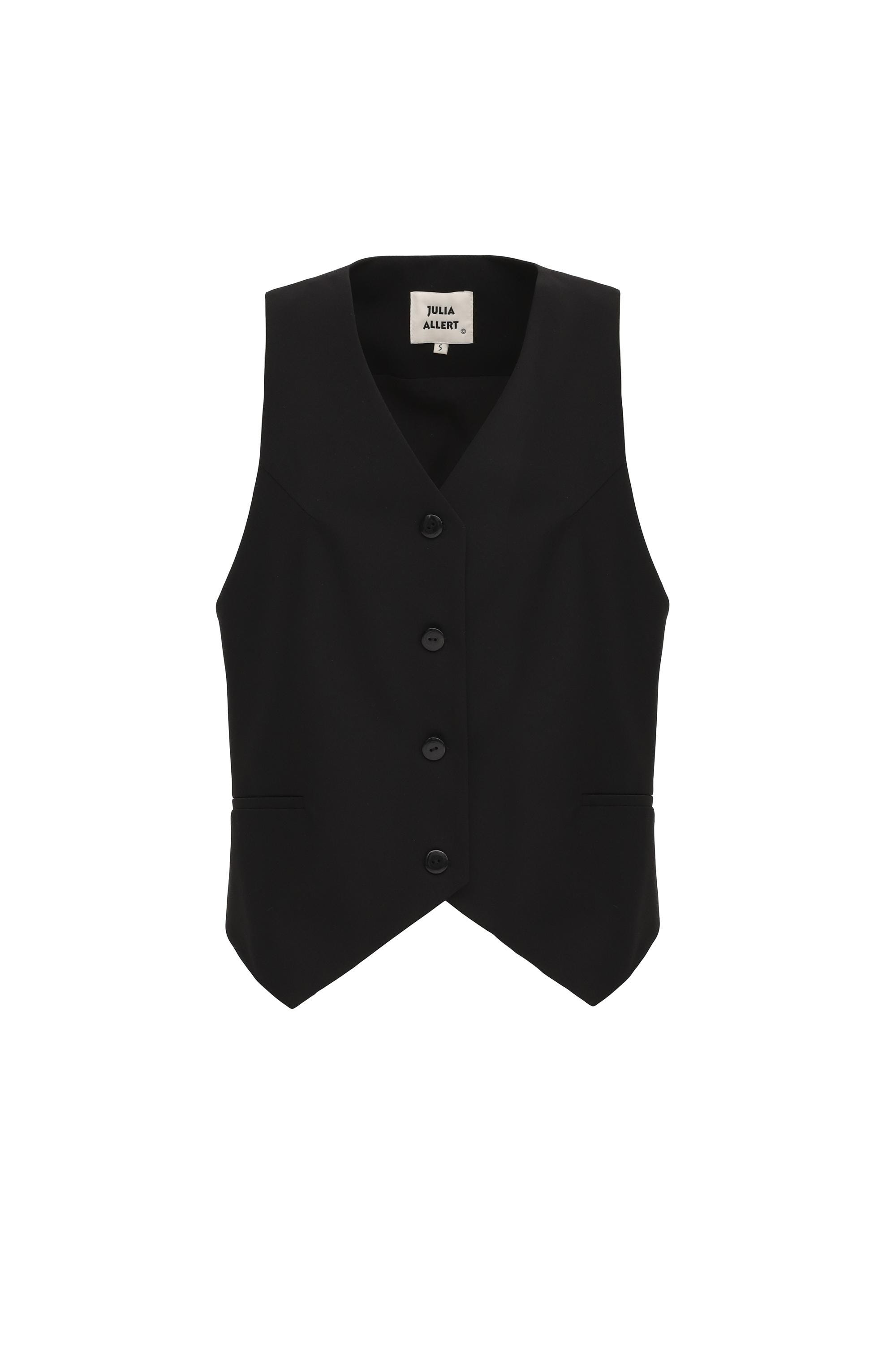 Vintage-inspired Blouse and Suit Style Vest – Set Ivory- Black 