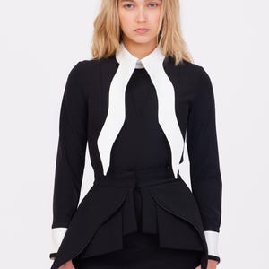 Evening Peplum Belted Dress Black - Two-Piece Set /Designer Fitted Midi Dress With Belt /Women Fashion Set / Dress long sleeves/ Party Dress image 3