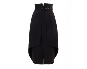 Designer Double Midi Skirt Black / High Waist A Line Long Violet Skirt for Women / Fashion Skirt With Belt 4 colors 4 colors