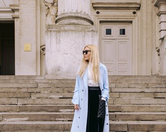 trench dress long sleeve Trench-Style Silk Midi Shirt Dress