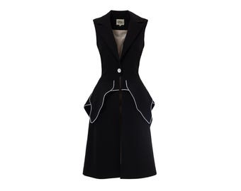 Modern Elegant Deep V-Neck Vest With Peplum Detail Black / Asymmetrical Sleeveless Blazer / Designer Blazer Vest for Women / Formal Jacket