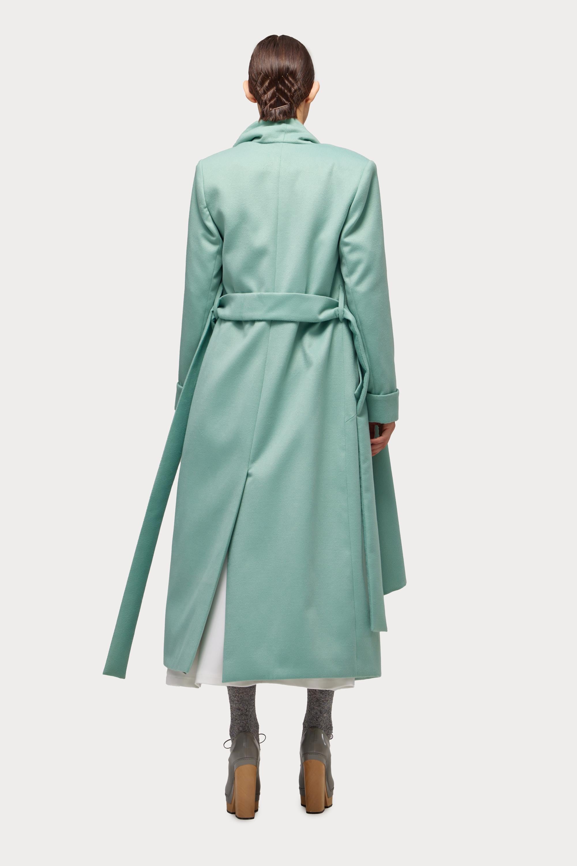 Mint Long Wrap Coat With Drape Collar / Maxi Women Coat With
