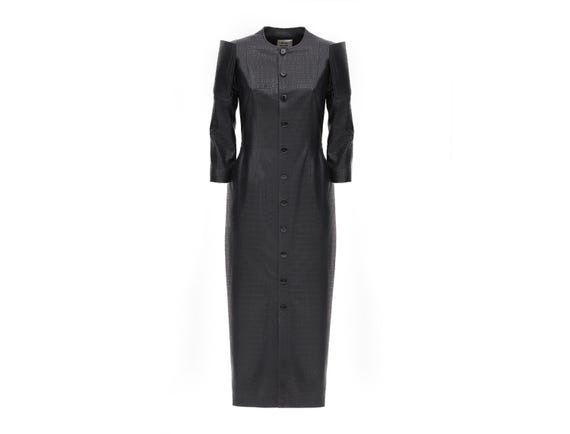 Croc-Effect Faux Leather Button Down Dress  Black M
