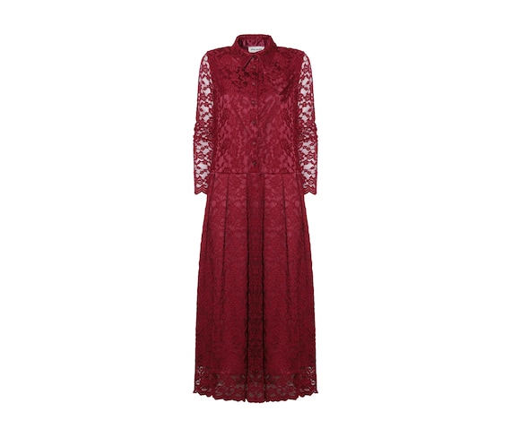 princess polly baby blue dress Feminine Lace Shirt Dress With Half-placket Burgundy / Floral Lace Long  Dress / Vintage-inspired Dress /timeless Long Sleeves & Satin Lining