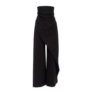 Fashion Black Wide Leg Trousers Jersey for Women / Women Casual Baggy Pants / High Waisted Designer Trousers 3 colors Black