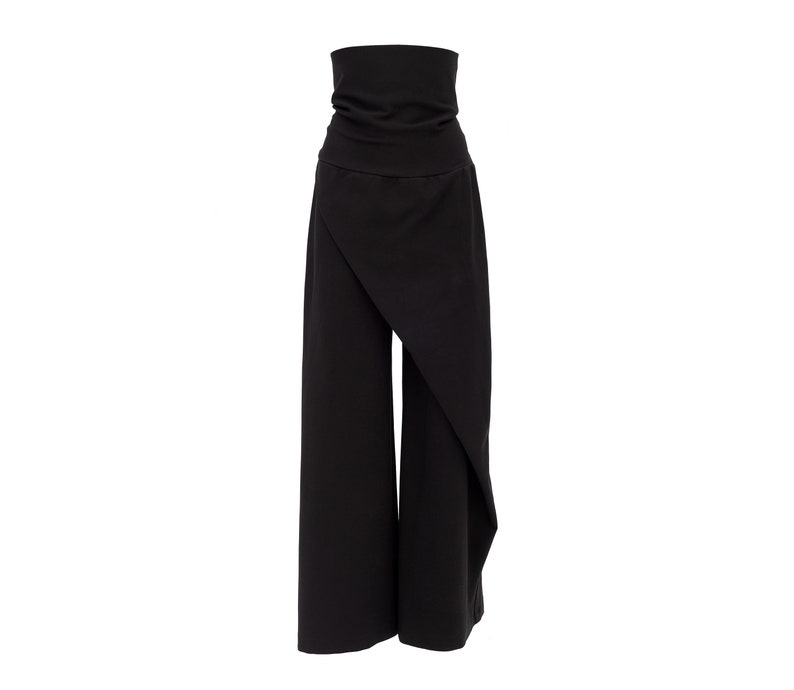 Fashion Black Wide Leg Trousers Jersey for Women / Women Casual Baggy Pants / High Waisted Designer Trousers 3 colors Black
