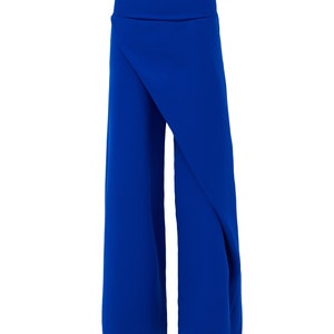 Fashion Black Wide Leg Trousers Jersey for Women / Women Casual Baggy Pants / High Waisted Designer Trousers 3 colors Blue