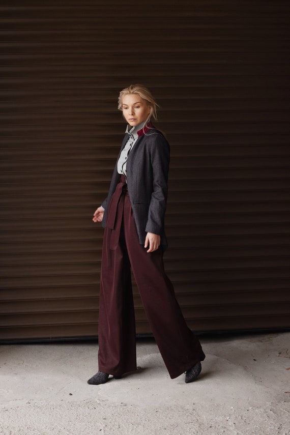Women Burgundy Trousers / High Waist 