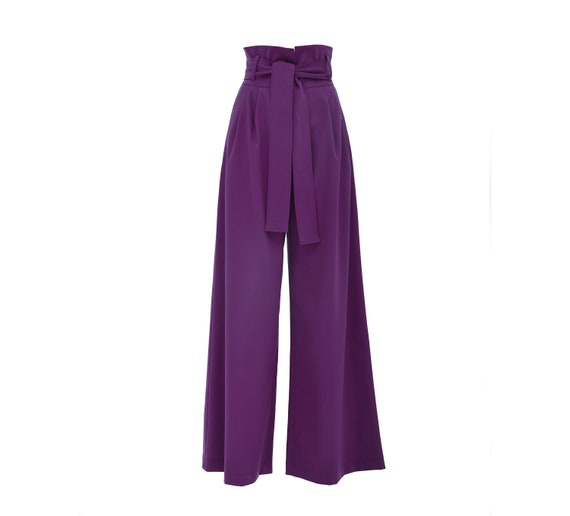 Women Purple Trousers / High Waist Wide Leg Pants / Formal